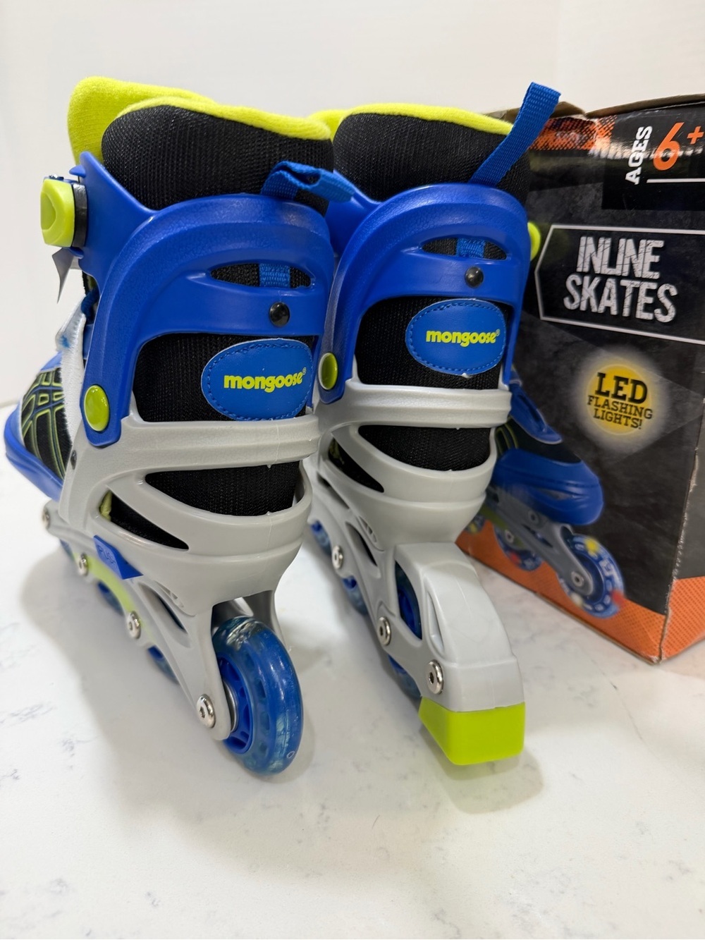 Mongoose Blue Kids Adjustable Inline Skates with Secure Straps and LED lights - Picture 7 of 16
